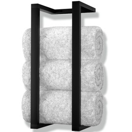 Aura Nest Bamboo Towel Racks - Vertical Wood Towel Rack Bamboo Bathroom Accessories, Storage, Wall Towel Rack for Rolled Towels for Bathroom Furniture, Spa Furniture and Decor (Black, Medium)