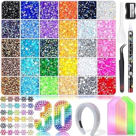 Glitter Stones Bedazzler Kit, 30,000 Pieces, 30 Colours, 3 mm Flat Back Rhinestones for DIY, Resin Jelly Rhinestones in Rainbow Colours, Crafts & Nail Art, Includes Tweezers and Pick Up Pen