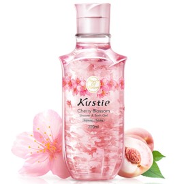 Kustie Cherry Blossom Petal Body Wash with Niacinamide & Real Flower Extracts – Brightening & Hydrating Perfume Shower Gel with Antioxidants, Amino Acids & Long-Lasting 24H Floral Fragrance, 7.4 fl oz