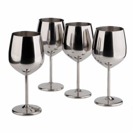 Arora Stainless Steel Wine Glass 18oz - Set of 4 Silver - 3.6" D x 8.3" H (850992)