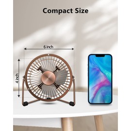 Zuvas Desk Fan Quiet Small USB Fan 360° Rotation Portable Table Fan 2 Speed Mini Personal Fan Air Cooling Electric Fan for Home Office Bedroom Travel Camping, 4 inch Bronze