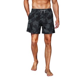 HMIYA Men's 2-in-1 Swimming Trunks, Quick-Drying Short Board Shorts with Compression and Zip Pockets, camouflage