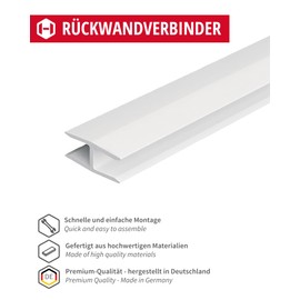 Gedotec Stabiliser for Clothes Cupboard Furniture Connector for Back Wall Cabinet Connector Fastening Rail Length 1500 mm Plastic White 1 Piece Back Panel Connection Profile for 4-5 mm