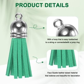 M METERXITY 50-Pack Faux Suede Tassel 1.4 Inch Small Keychain Rust Faux Leather Tassels Charm Grass Green with Rings for DIY Crafts/Keychain/Earrings/Bracelets/Necklace