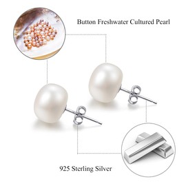 Freshwater Pearl Earrings 3 Pearl Earrings Silver 925 Pearl Stud Earrings Real Pearls Freshwater Cultured Pearl Earrings Stud Earrings White Champagne Light Purple 3 Pairs Set, Pearl