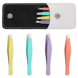 Qianyu Mini Portable Eyebrow Tweezers Set Professional Stainless Steel Outdoor Travel Tweezers Slant Tip and Pointed Precision Eyebrows Tweezers Very Precision for Facial Hair Removal