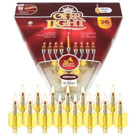 Ner Mitzvah Pre - Filled Menorah Oil Cup Candles, Hanukkah Ohr Lights, 100% Olive Oil with Cotton Wick in Glass Cup - Medium (Pack of 36) - Burns Approx, 2 1/2 Hrs