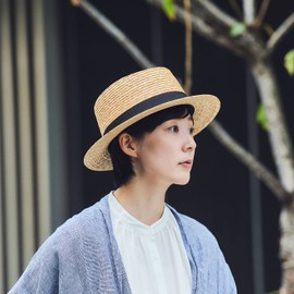 (Karima) Karima Pork Pie Shaped Wide Brim Hat, 22.6 inches (57.5 cm) (Pork Pie Hat, Cankan Hat, Crown, Straw Hat, Ribbon, Straw, Gentleman, Women's, Men's, Women's, Hat, Casual, Straw Hat, Made in