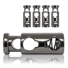 Metal Cord Stopper, Set of 4, Cord Clamp, Straight Shape (Double Hole) 33 mm Long for Ropes, Jackets, Hand Bags, Colour: Titanium