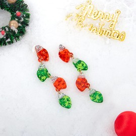 MUYAN Christmas Bulb Drop Earrings for Women Cute Green Red Bulb Holiday Dangle Earrings Christmas Jewelry