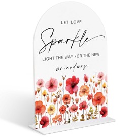 Sparklers Wedding Send Off Sign, 6x8" Acrylic Wedding Signs for Wedding Reception, Flower Bridal Shower Decor with Base, Bridal Shower Centerpieces for Tables, Engagement Party Decorations