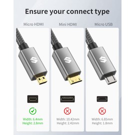 Silkland Micro HDMI to HDMI 2.1 Cable 1 m, 8K @ 60Hz, Micro HDMI Supports Ethernet, 3D, HDR and eARC, Micro HDMI to HDMI Compatible with GoPro Hero 9/8/7/6/5, Raspberry Pi 4, Sony Camera A6300 A6400