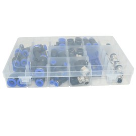 NPTSSFe Pneumatic Push-to-Connect Fittings Kit, 53 Pieces Quick Release Air Line Connectors with Storage Case, Black and Blue (6 8 10mm)