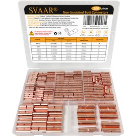 SVAAR 200PCS Non-Insulated Butt Connectors Kit 22-6 AWG Butt Splice Connector Pure Copper Butt Splice Wire Connectors for 6-22 Gauge Wire Crimp Butt Splices,Uninsulated Seamless Barrel Butt Terminals