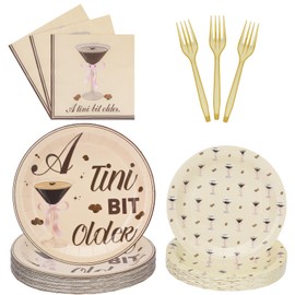 Martini Bow Party Plates Supplies, A Tini Bit Older Birthday Tableware Set Include Disposable Paper Plates Napkin Fork for Bar Party Birthday, Serves 24