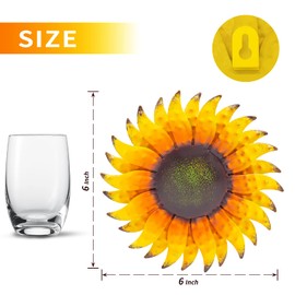 6x6 inches Sunflower Metal Flowers Wall Decor Metal Wall Art Decorations Hanging for Indoor Outdoor Home Bathroom Bedroom,Yellow