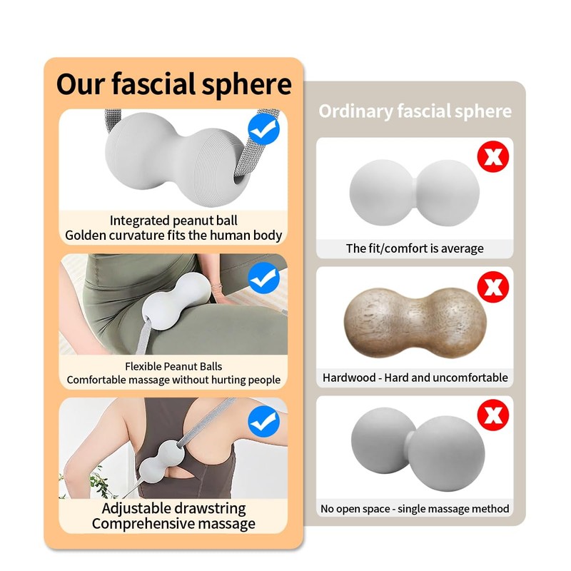 Fitness Peanut Massage Ball,Silicone Material,with Pull Rope,Fascia Ball,Double Lacrosse Massage