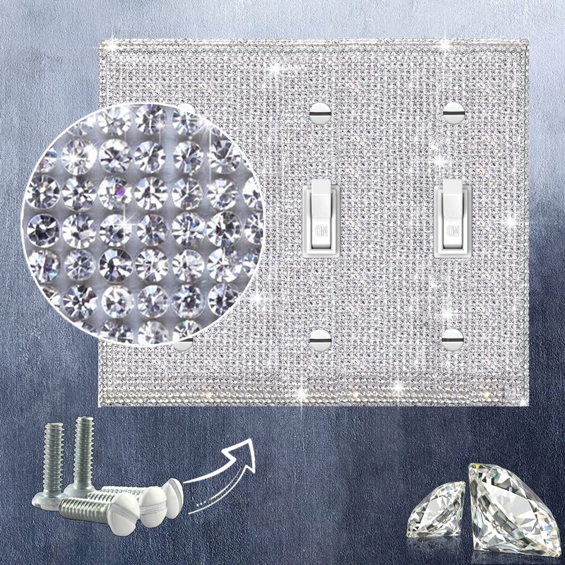 Shiny Silver Rhinestones Wall Plate Cover Triple Toggle Light Switch
