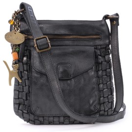 Catwalk Collection Handbags - Women's Woven Leather Shoulder Bag - Small Handbag - Adjustable Shoulder Strap - Simona - Black
