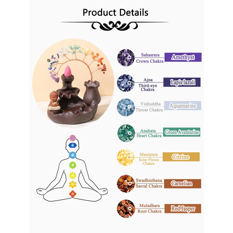 CrystalTears Ceramic Incense Stick Holder Waterfall with Buddha Figure 7