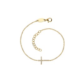 Engelsrufer ERB-LILCROSS-ZI-G Sterling Silver Bracelet with Cross Pendant and Gold-Plated Zirconia Length: 17 cm + 3 cm, Silver, Cubic Zirconia
