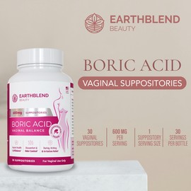 Pure Ease Boric Acid Suppositories for Women - Vaginal Pills - Promotes Vaginal pH Balance, Healthy Flora, Odor Control – Made in The USA - Doctor-Approved - 600mg, 30 Count