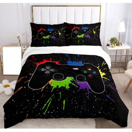 SHUAIG Children's Gamepad Bed Linen Set, Boys' Gamepad Bedding Set, 3D Effect Gamepad Print, Microfibre Duvet Cover and Pillowcase 50 x 75 cm (Colour, 200 x 200 cm)