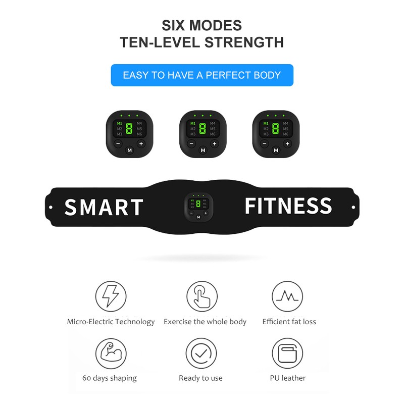 6 Modes Abdominal Waist Trimmer Ab Muscle Stimulator Belt Flat