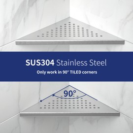 Bernkot 8'' Corner Shower Shelf 2 Pack, 304 Stainless Steel Grout in Shelves for Tiled Wall, Recessed Bathroom Shelf Rack, No Drilling Needed (8'', Silver)