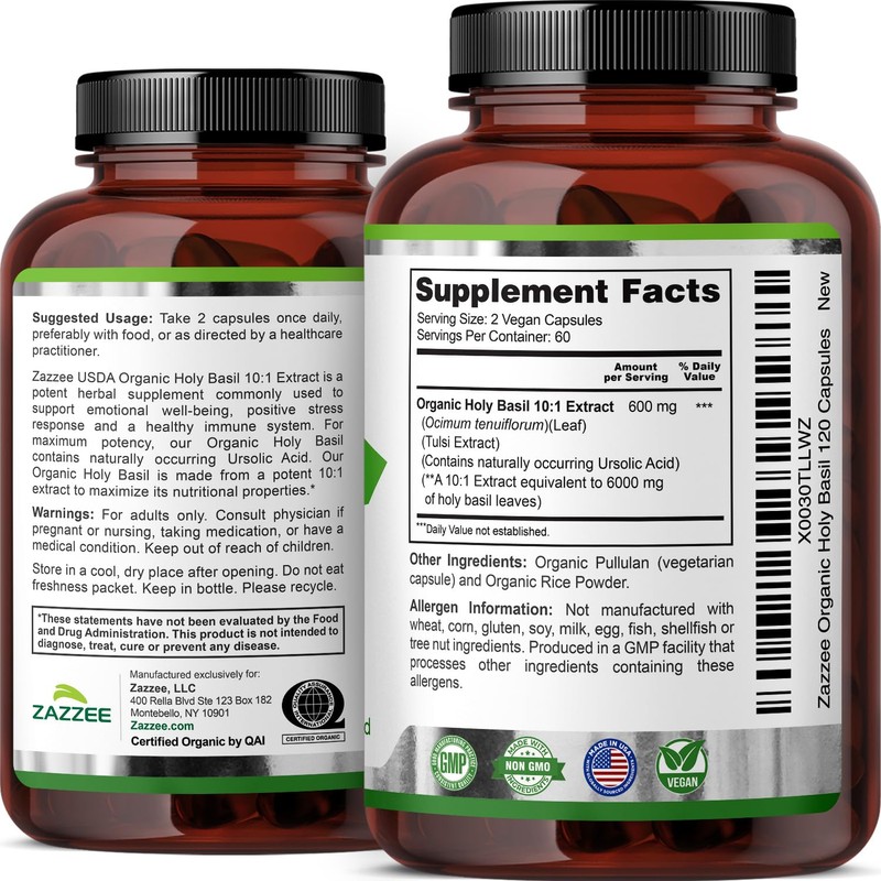 Zazzee USDA Organic Holy Basil 10:1 Extract, 6000 mg Strength,
