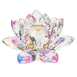 BTSKY 80mm Colorful Rainbow Color Crystal Glitter Lotus Flower Ornaments Craft Decoration Home Decor Feng Shui Decoration