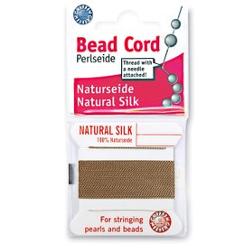 Griffin Silk Bead Cord Perlseide – Beige Color – Size 16 (1.05mm) – 2 Meters per Card – Stainless Steel Needle Attached – for Knotting Pearls, Gemstones, Crystals and Beads