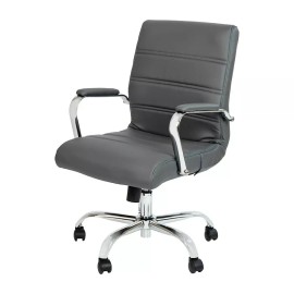 Flash Mid-Back Gray LeatherSoft Executive Swivel Office Chair/CH Frame & Arms