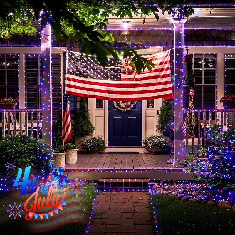 JMEXSUSS 2 Pack Red White and Blue Solar Lights, Each
