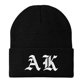 Trendy Apparel Shop Alaska AK Old English Embroidered Long Cuff Beanie - Black