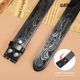LEACOOLKEY Western Leather Belt Strap for Men Women Cowboy Western Belts without Buckle Men Western Leather Belt for Jeans Pants