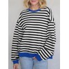 Tankaneo Womens Oversized Color Block Sweatshirts Striped Crew Neck Fall