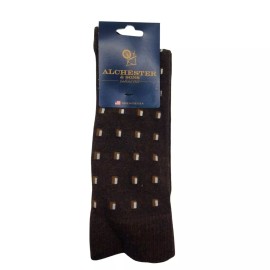 Alchester & Sons, B.ella Brown Mens Cotton Socks Size 10-13 Alchester Clayton White Pattern Crew Dress