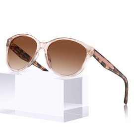 CARFIA Clear Pink Cateye Polarized Sunglasses for Women UV Protection, Retro Acetate Frame with Embossed Pattern Wire Core