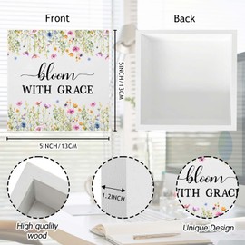 Spring Desk Decorations Wooden Sign Spring Home Decor Desk Accessories Sign Spring Flower Decorations for Home Spring Farmhouse Home Decor Spring Home Gifts 5 x 5 Inches