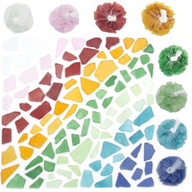CYS EXCEL Sea Glass 64 Ounces Assorted Mix Rainbow Colors | Multiple Choices Crushed Glass Vase Filler | Aquarium Nautical Décor for Art Crafts Flat Frosted Dyed Color Stone