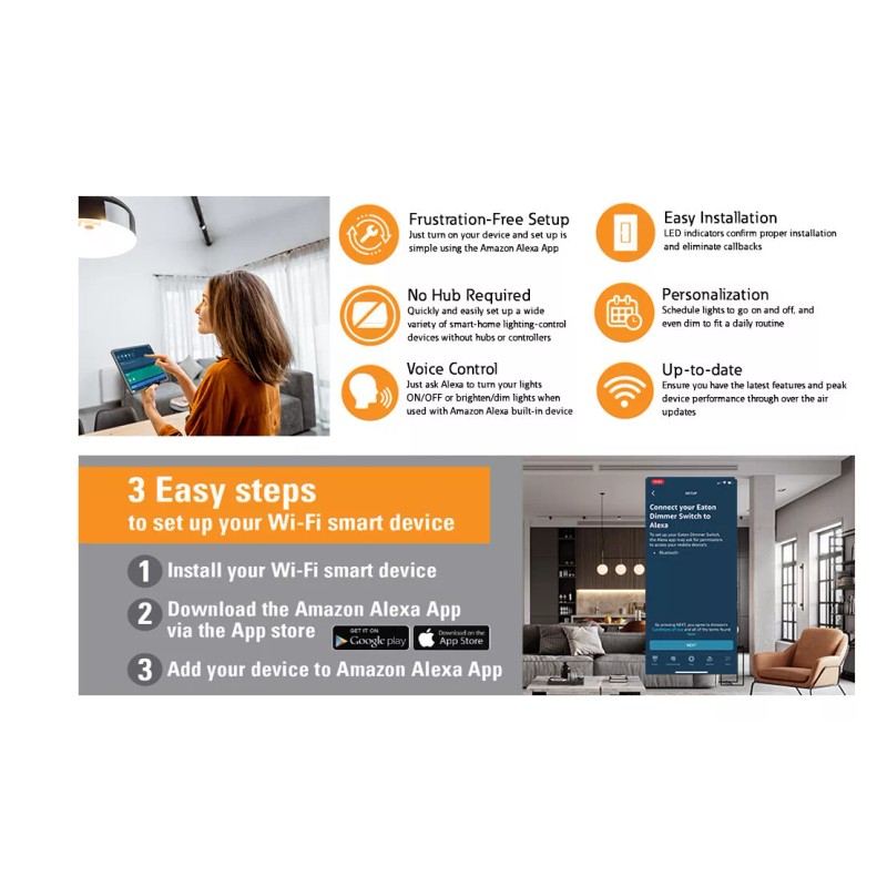 Eaton (case of 4) Eaton WFD30-C2 Wi-Fi Smart Universal Dimmer