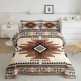 Feelyou Boho Comforter Set Queen Size Southwest Native American Design Comforter Southwestern Geometric Bedding Set Western Decor Duvet Set Beige Brown Quilt Set