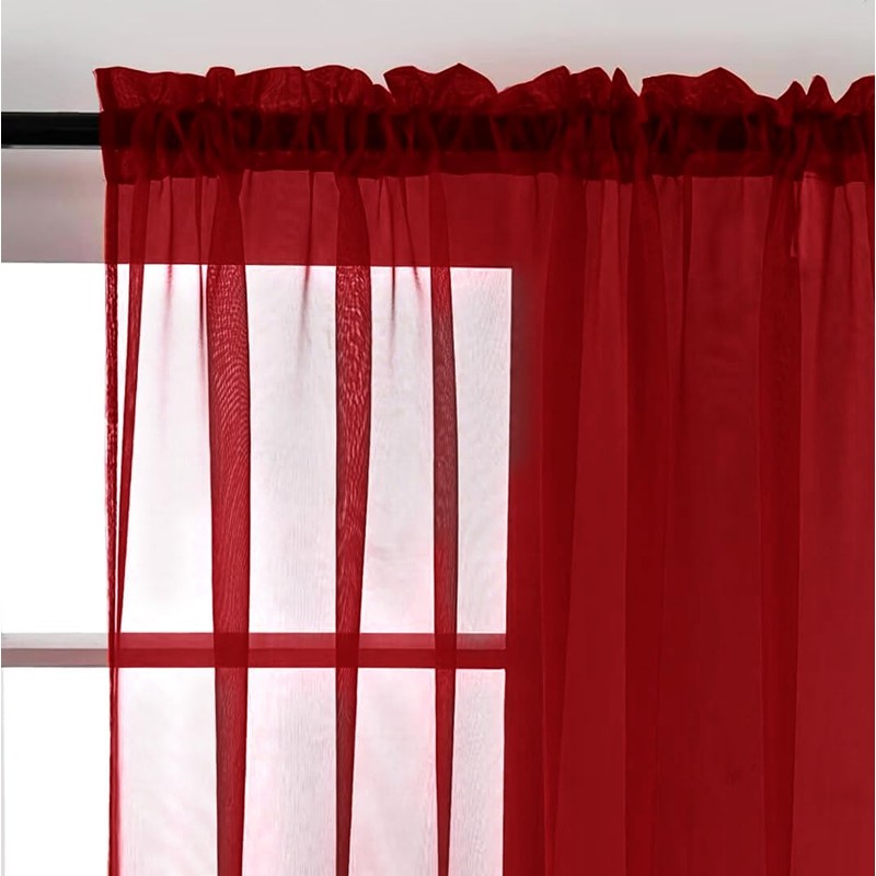 SpaceDresser - Cortinas transparentes de 4 paneles rojas de 208