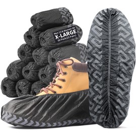 X-Large 50 Pack Shoe Covers Disposable Non-Slip, Black Non-Woven Fabric Boot Covers for Indoors Breathable Slip Resistant Durable Boot, Stretchable Fits Up to Size 13 US Men (Black, 50 Pack)