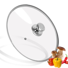 12 inch Tempered Glass Lid for Pots, Frying Pans and Skillets, Replacement Cover with Stainless Steel Knob Handle, Dishwasher Safe