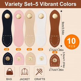 Quafochi 10 PCS Leather Snap Buckles, Mixed Colors, 3.6x1in, Durable PU Leather, Metal Snap Button Closure, Sew On Purse Closure Fasteners for DIY Backpacks Bags Wallets Jackets Notebook Purse Crafts