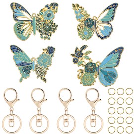SOFPLATE 1 Box 4 Pack Butterfly Keychains Bulk Party Favors Key Chains Alloy Enamel Butterflies Charms with Rotatable Metal Keyring Jump Ring Keychains Making Findings Kits for Car Keys Women Backpack