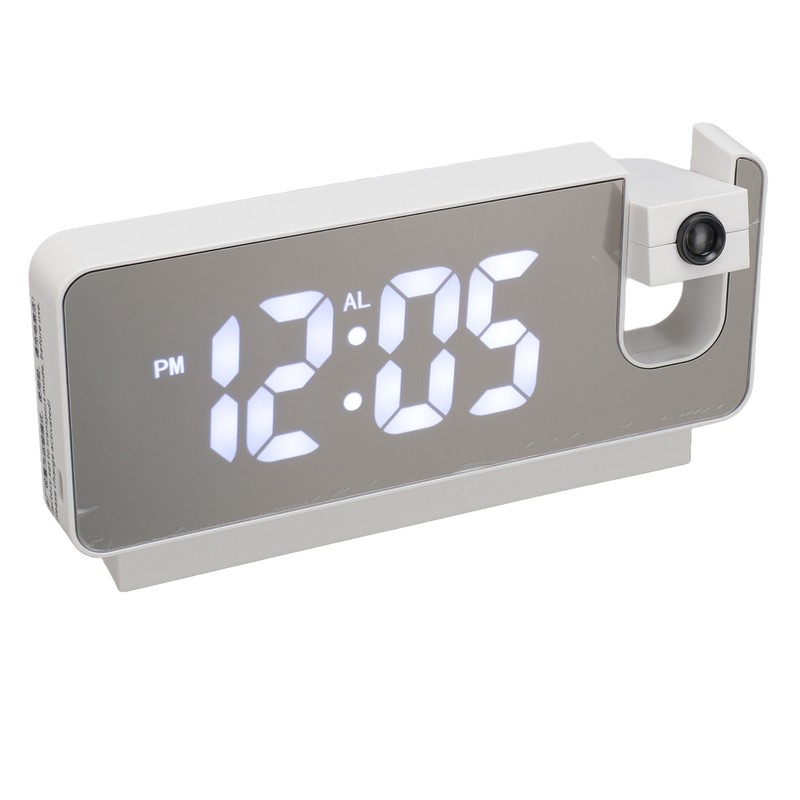 Projection Alarm Clock USB Rechargeable White Light Snooze Function Adjustable