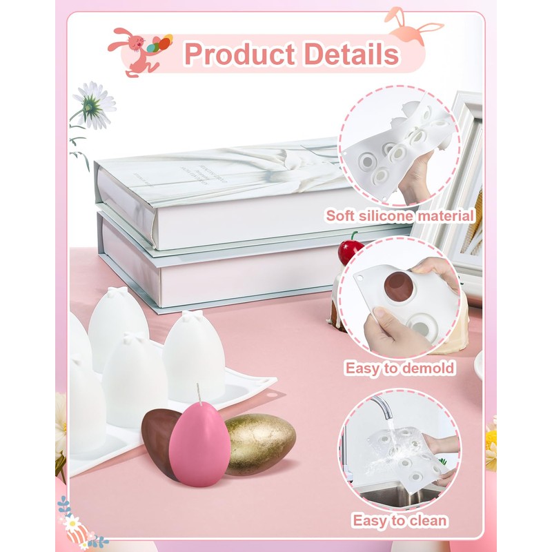 Liobelon Silicone Egg Molds - 8-Cavity Easter Egg Shaped Mold